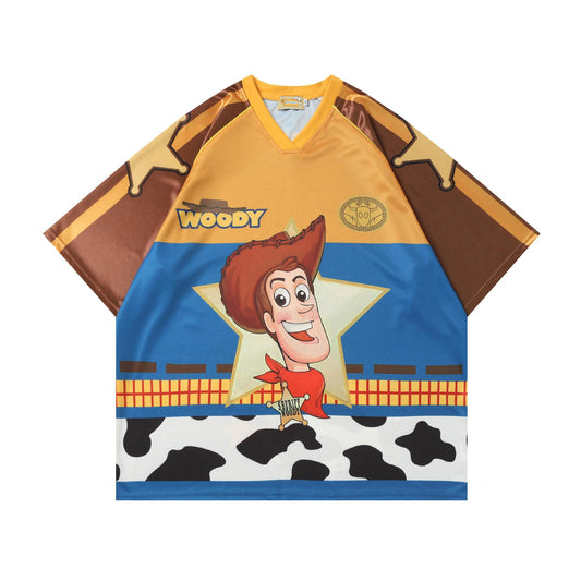 Cartoon Series Sports Jersey Short Sleeve T-Shirt Loose Fit Niche Couple Casual Streetwear Versatile Tee | Toon Jersey Tee
