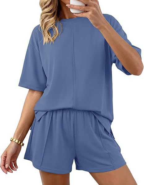 Women's Two Piece Shorts Set Casual Lounge Set Oversized T Shirt and Shorts Matching Set Summer Outfit