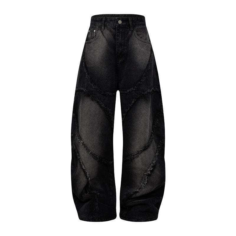 Distressed Wide Leg Jeans Heavy Wash Straight Loose Fit 100% Cotton Retro Streetwear Mopping Trousers | Wasteland Denim