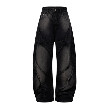 Distressed Wide Leg Jeans Heavy Wash Straight Loose Fit 100% Cotton Retro Streetwear Mopping Trousers | Wasteland Denim