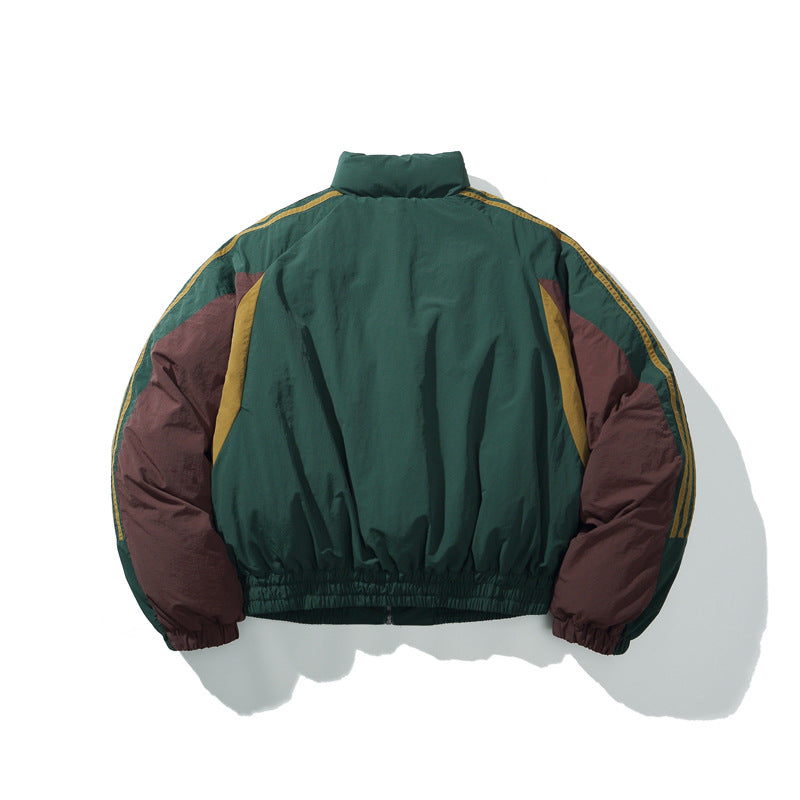 American Street Color Block Thickened Bread Puffer Jacket Casual Warm Couple Winter Cotton Coat | Color Bread Puffer