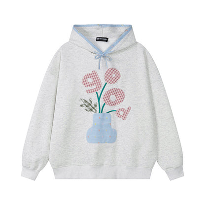 Women's Vase Sticker Print Hoodie Oversized Loose Casual Pullover Autumn Winter Streetwear Sweatshirt | Vase Bloom
