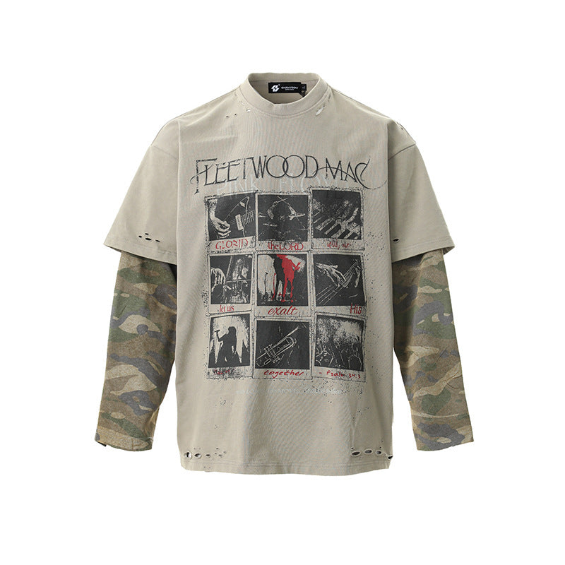 DARKAGE Fleetwood Mac Distressed Camo Layered Long-Sleeve Tee