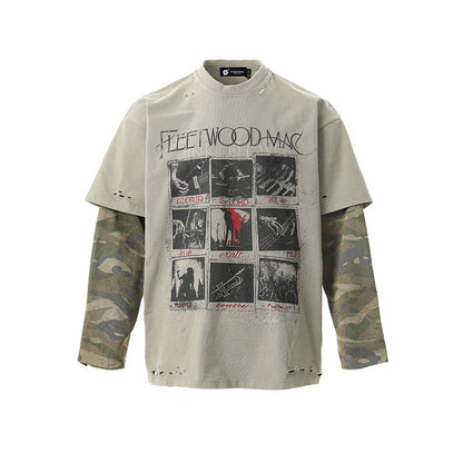 DARKAGE Fleetwood Mac Distressed Camo Layered Long-Sleeve Tee