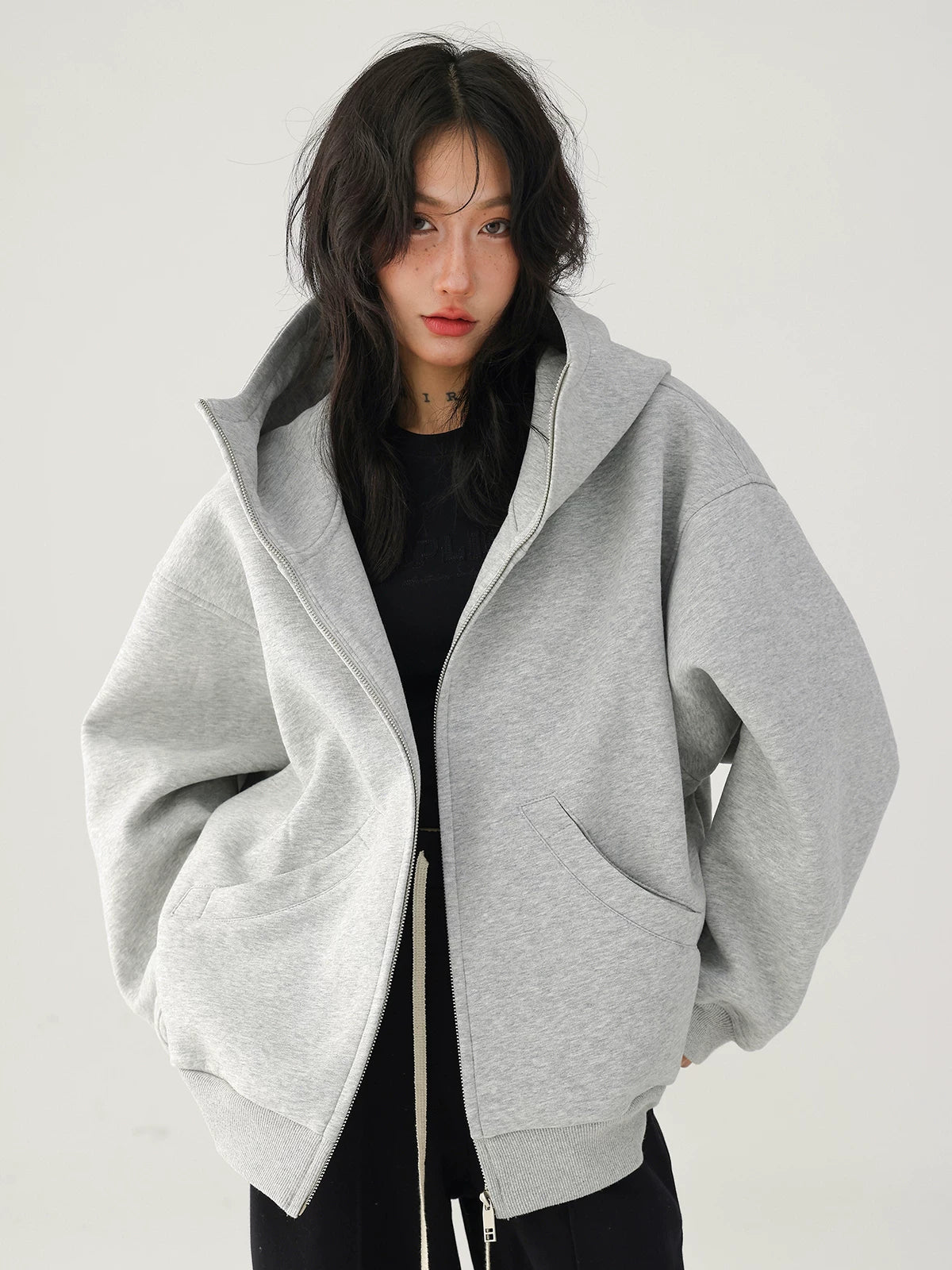 Acestudios trendy brand retro street lazy wind loose hooded cardigan thickened sweater jacket women