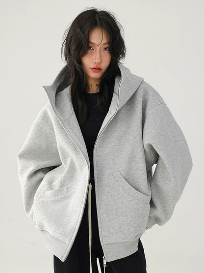 Acestudios trendy brand retro street lazy wind loose hooded cardigan thickened sweater jacket women