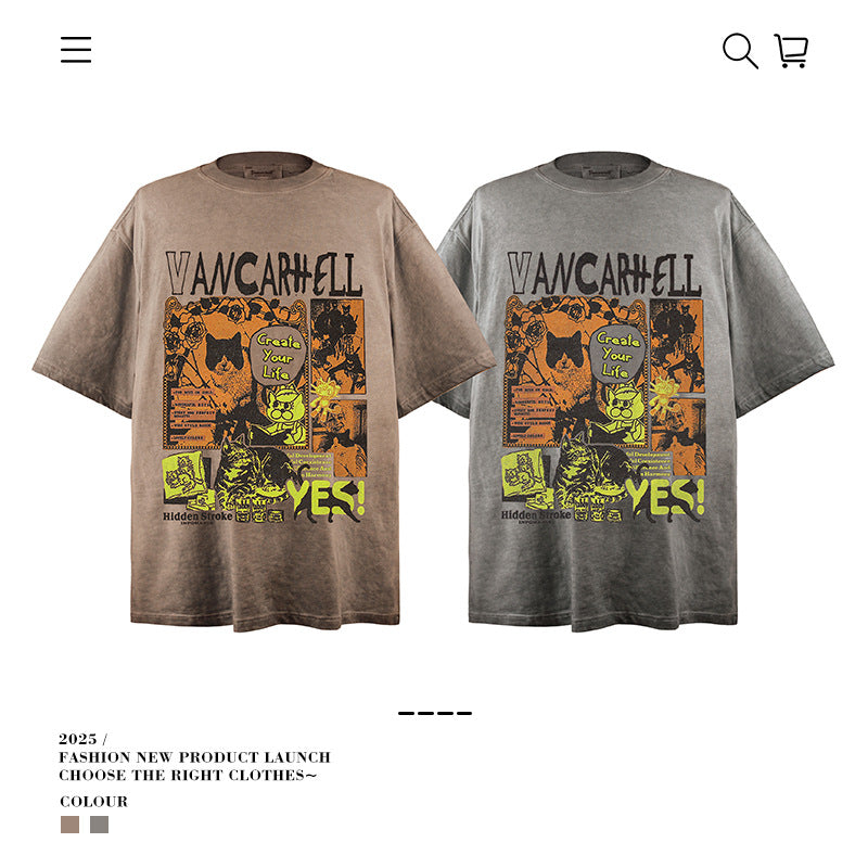 VANCARHELL "Create Your Life" Cat Collage Wash Tee