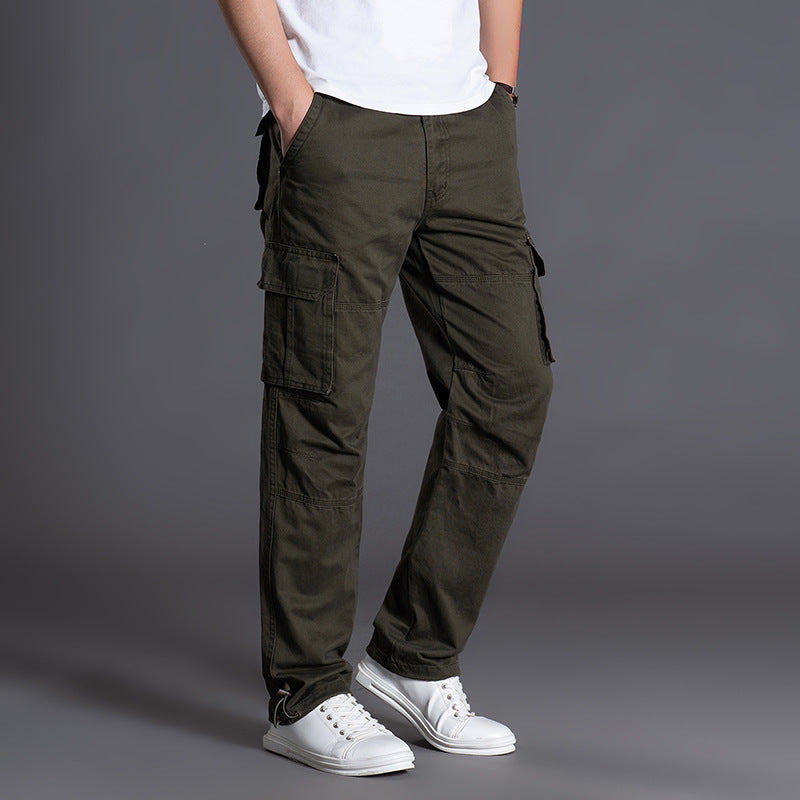 Men's Multi-Pocket Cargo Pants Straight Leg Elastic Waist Outdoor Work Trousers Summer Casual Streetwear Outfit