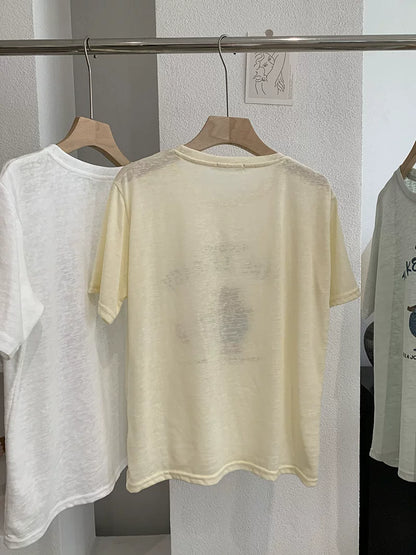 Retro Cartoon Bär Grafik T-Shirt – „Take It Easy“ Locker sitzendes Freizeit-Sommer-T-Shirt
