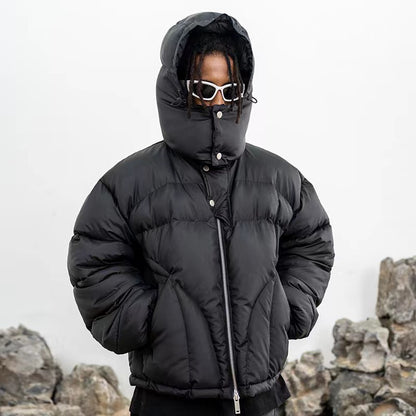 Women's American High Street Functional Hooded Niche Design Puffer Cotton Jacket Thickened Warm Casual Unisex | Func Hood Puffer