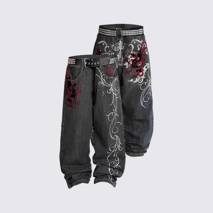 HelloIce Embroidered Y2K Hip Hop Jeans