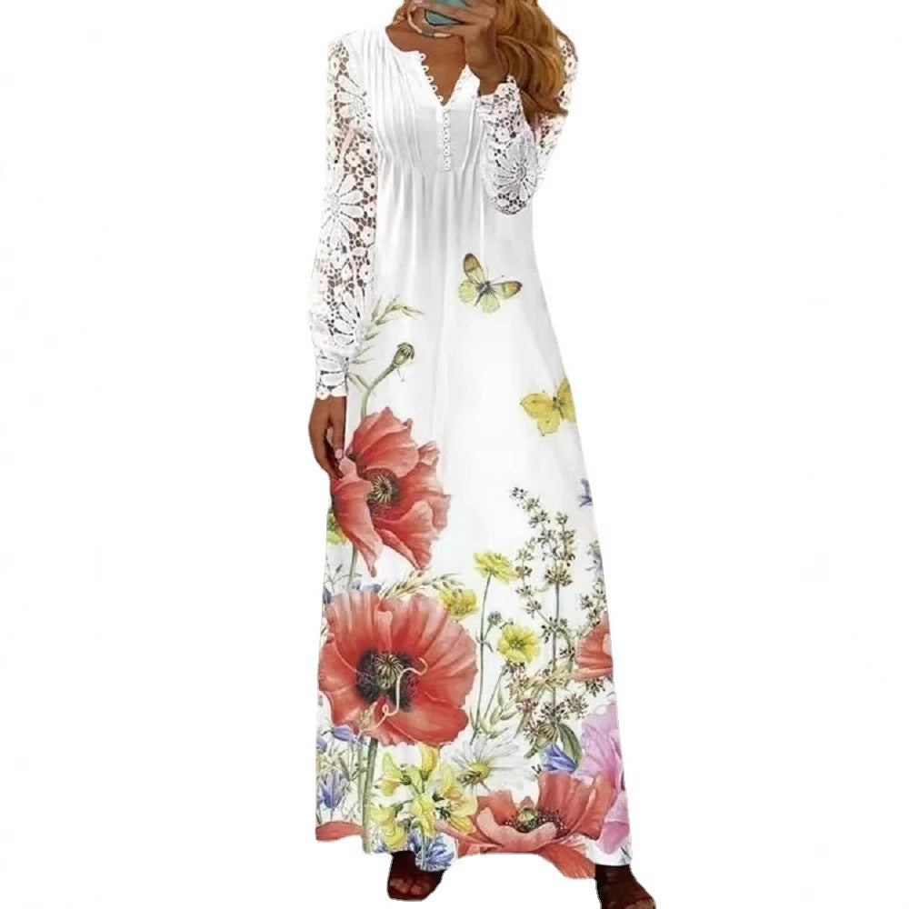 Women's Lace Maxi Dress Long Sleeve Boho Spring Summer Casual Dress - Seldom Seen Styles