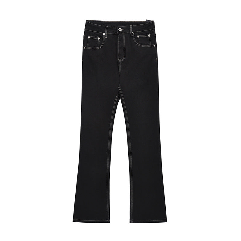 DARKAGE Contrast Stitch Flared Denim Jeans with Ribbon