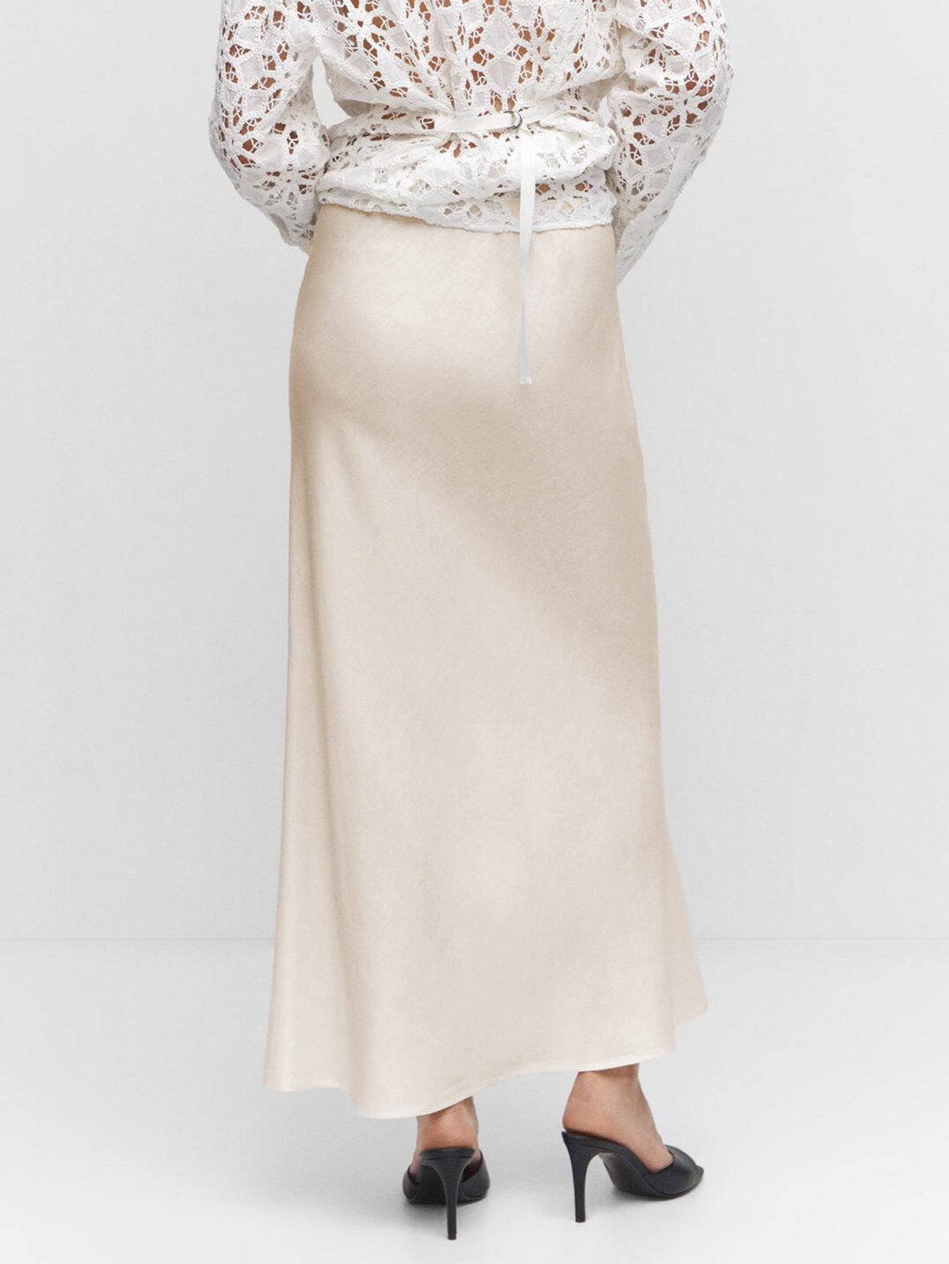 Satin High-Waisted Drawstring Belt Solid Color Midi Skirt - Seldom Seen Styles