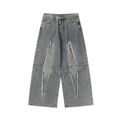 DARKAGE Raw Edge Four-Pointed Star Wide-Leg Jeans