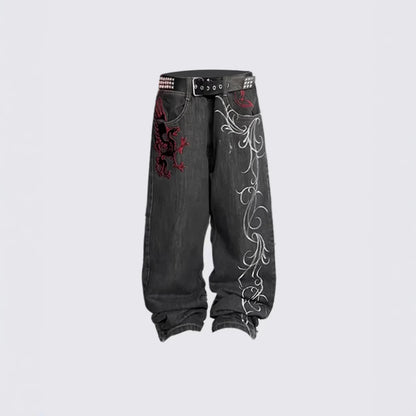 HelloIce Embroidered Y2K Hip Hop Jeans