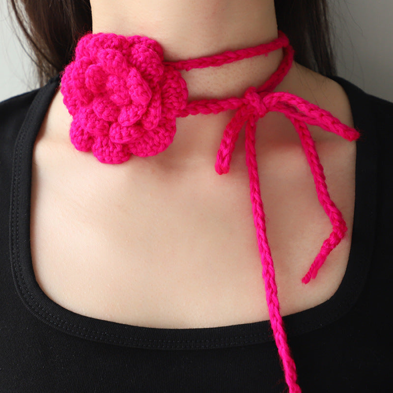 Women's Handmade Woven Flower Choker Necklace Colorful Boho Beach Vacation Summer Jewelry