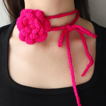 Women's Handmade Woven Flower Choker Necklace Colorful Boho Beach Vacation Summer Jewelry