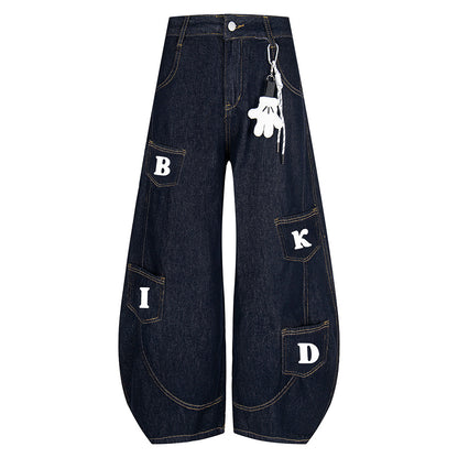 DARKAGE BKID Multi-Pocket Washed Vintage Wide-Leg Jeans