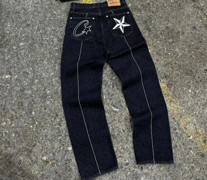 Alcatraz Denim Jacket and Jeans Set Vintage Washed Streetwear Two Piece Outfit Unisex High Street Denim Suit