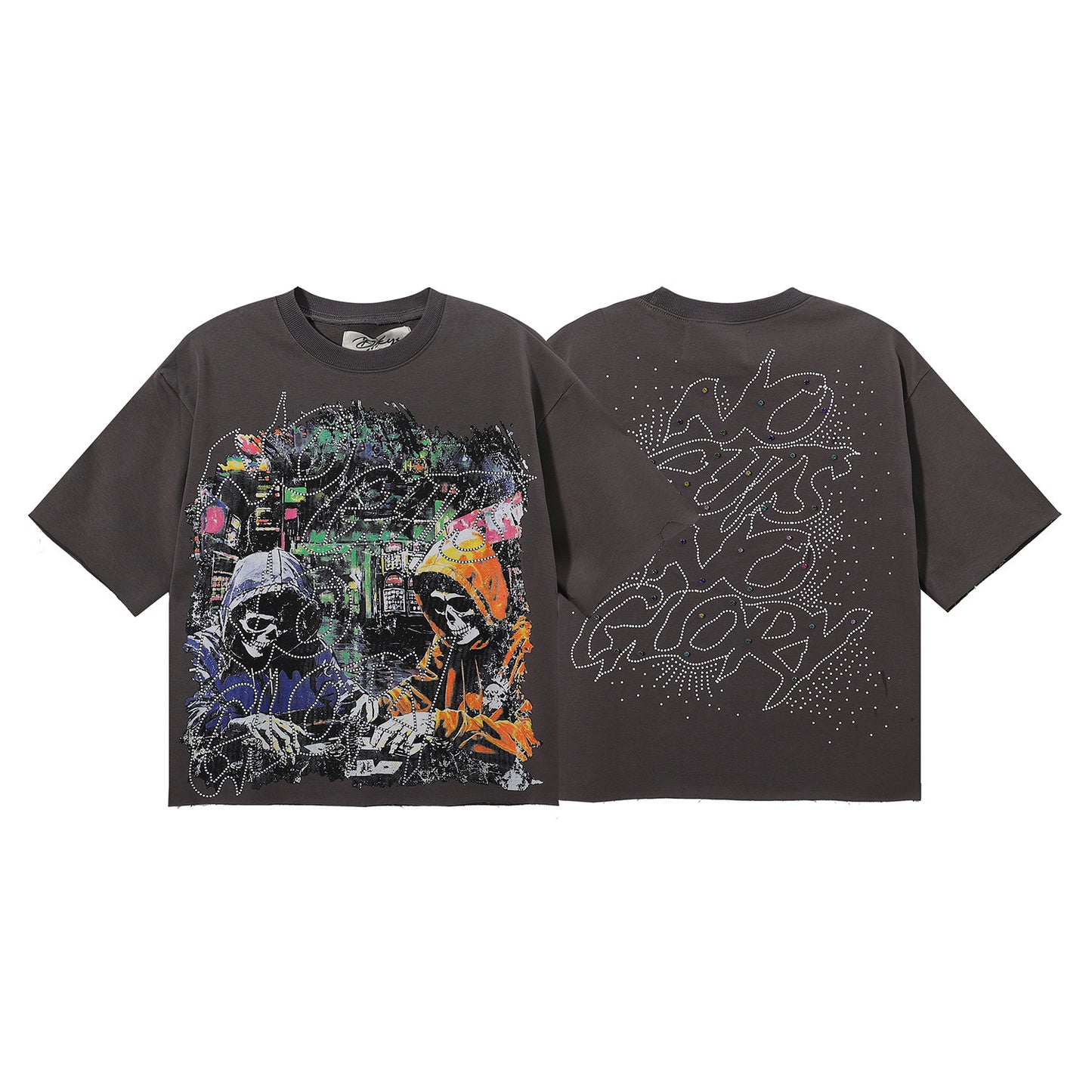 DARKAGE Skull Biker Lightning Vintage Washed Heavyweight Tee