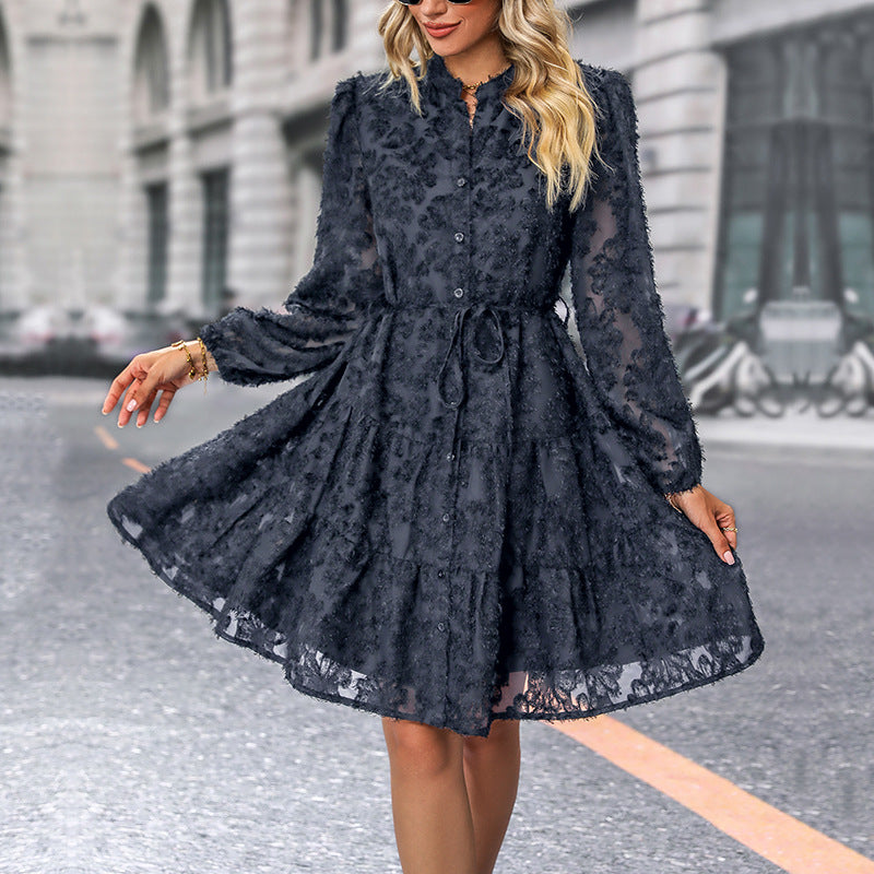 Women's Elegant Lace Mini Dress Long Sleeve Vintage Party Dress