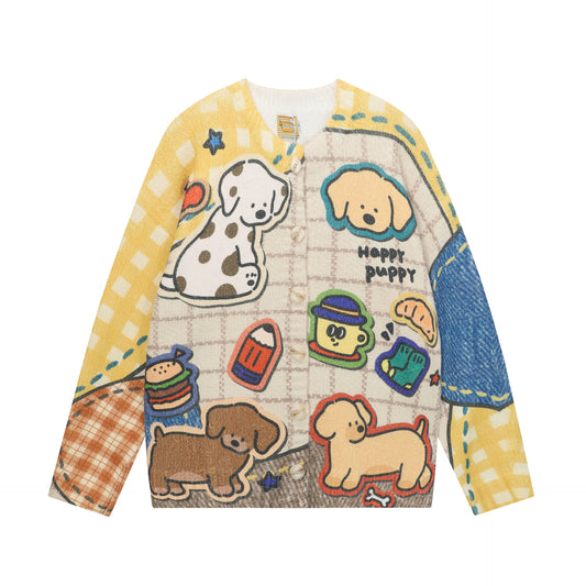Full-Print Cartoon Cardigan Sweater Unisex Loose Fit Cute Kawaii Knit Open-Front Autumn Casual Couple Sweater | Toon Cardi