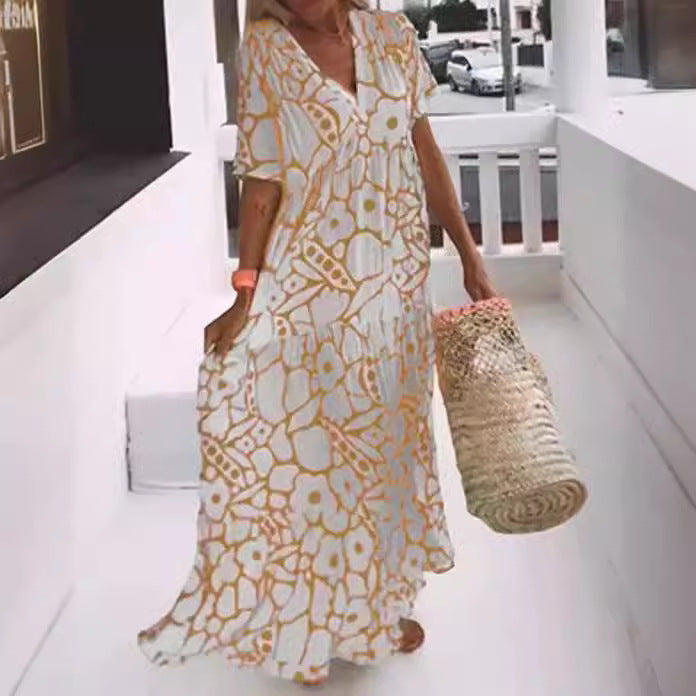 Women's Floral Maxi Dress Deep V Neck Boho Summer Beach Dress - Seldom Seen Styles