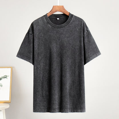 Washed and old short-sleeved T-shirt summer relaxation casual round neck washed polished short-sleeved T-shirt