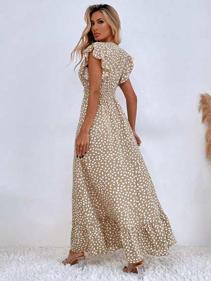 Women's Floral Maxi Dress V Neck Ruffle Sleeve Elegant Summer Dress