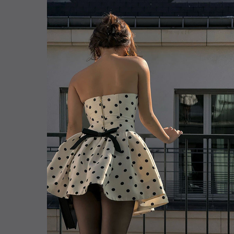 Polka Dot Romance DressWomen's Polka Dot Strapless Mini Dress Vintage Flare Party Dress - Seldom Seen Styles