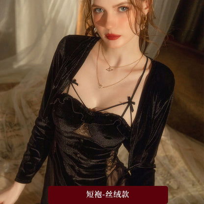 Women's Leopard Print Satin Nightgown French Lace Slip Dress Sexy Spaghetti Strap Sleepwear Maxi Nightdress with Matching Robe
