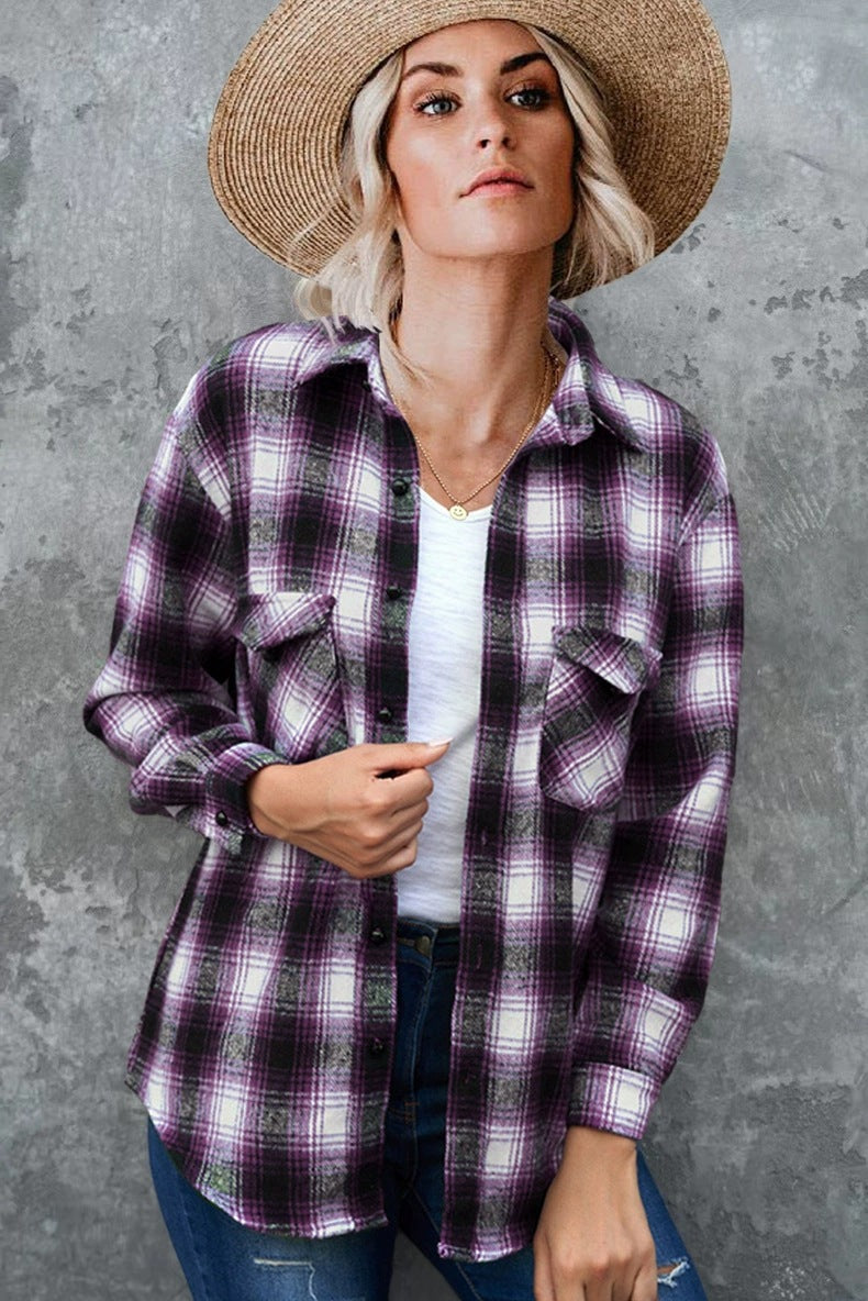 Women's Plaid Button Down Shirt Oversized Long Sleeve Flannel Shirt Jacket Casual Longline Shacket Coat