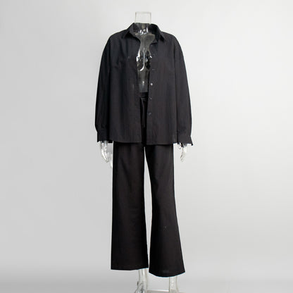 Cotton shirt trouser suit spring and summer new loose long-sleeved shirt casual suit for women