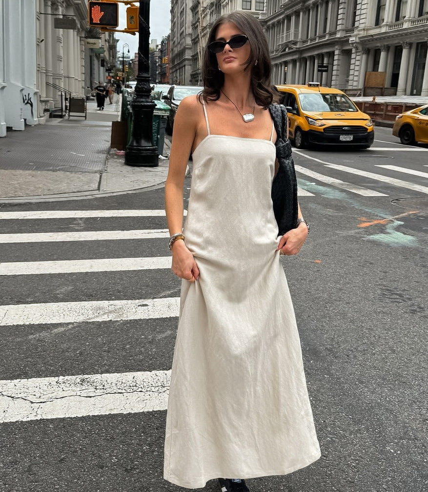 Women's Linen Maxi Dress Spaghetti Strap Cotton Sleeveless Casual Summer Slip Dress - Seldom Seen Styles