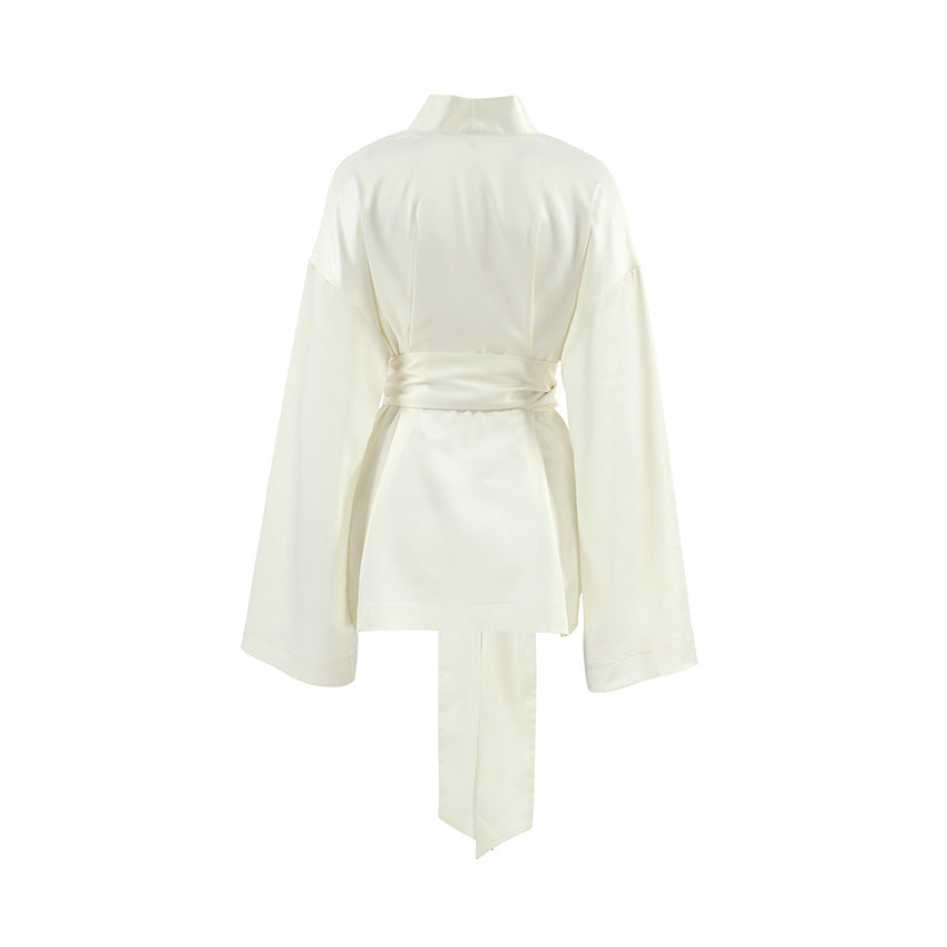 Women's Satin Wrap Mini Dress Deep V Neck Belted Elegant Long Sleeve Party Dress - Seldom Seen Styles