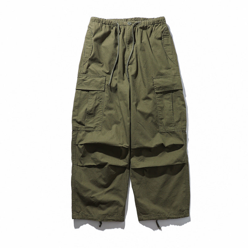 Multi-Pocket Drawstring Elastic Waist Straight Leg Pants Loose Fit Retro Tooling Cargo Floor Pants Dark Streetwear Casual Summer Trousers | Cargo Drift