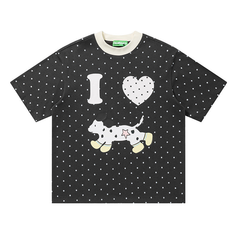 Polka Dot Dog Graphic Oversized T-Shirt Short Sleeve Crew Neck Casual Summer Couple Streetwear Tee | Polka Dog Tee