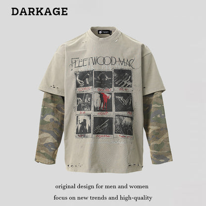 DARKAGE Fleetwood Mac Distressed Camo Layered Long-Sleeve Tee