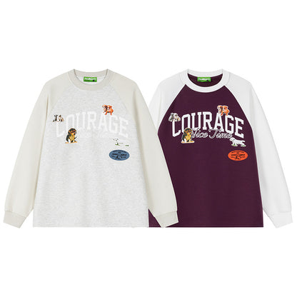 Women's Courage Letter Print Raglan Sleeve Sweatshirt Puppy Graphic Loose Casual Long Sleeve Pullover Top | Courage Raglan