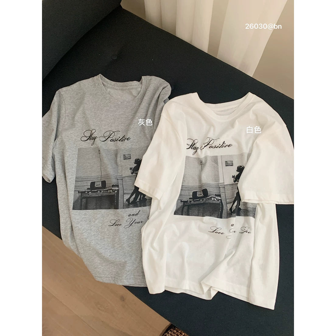 Vintage Photo Graphic T-Shirt – “Stay Positive” Aesthetic Casual Oversized Tee - Seldom Seen Styles