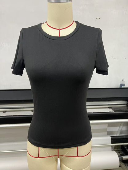 Women's Fitted Crew Neck T Shirt Slim Fit Short Sleeve Basic Tee Stretch Casual Summer Top