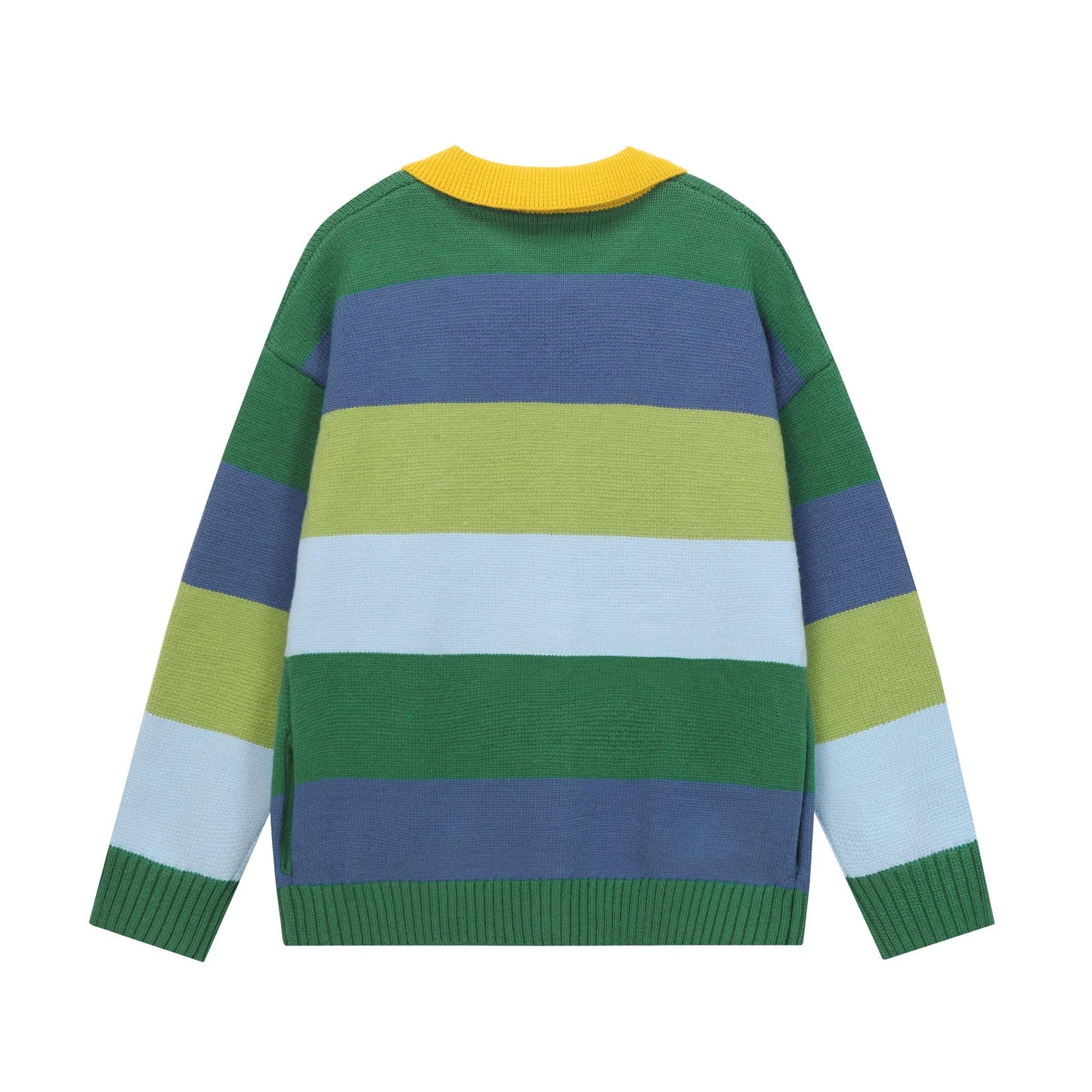 Cartoon Embroidery Colorful Striped Knit Cardigan Loose Fit Couple Casual Japanese Style Sweater Jacket | Stripe Toon Cardigan