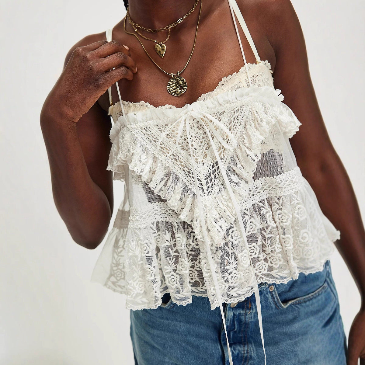 Women's Sales Lace Mesh Summer Strap Tops - Seldom Seen Styles