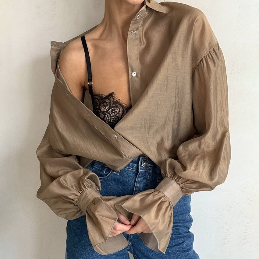 New perspective long-sleeved shirt women's design sense personality fashion temperament casual European and American commuter shirt - Seldom Seen Styles