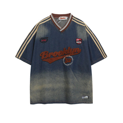 Vintage Brooklyn Ombre Denim Shirt 或 Denim Embroidered Letter Loose Shirt