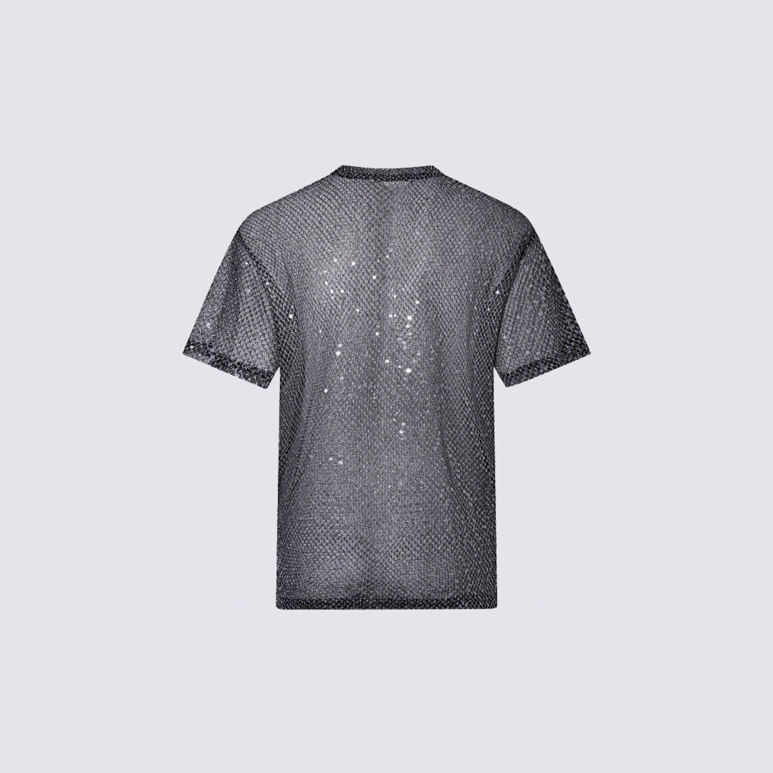 WDIRARA Men's Rhinestone Mesh Sheer T Shirt
