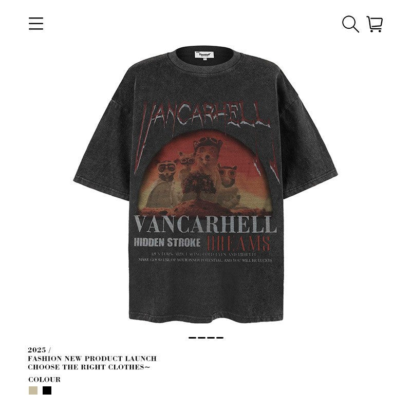 VANCARHELL 16-Grid Cartoon Avatars Graphic Tee