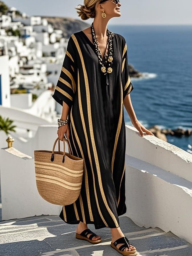 Women's Boho Linen Maxi Dress Oversized Kaftan Beach Cover Up Vacation Resort Dress