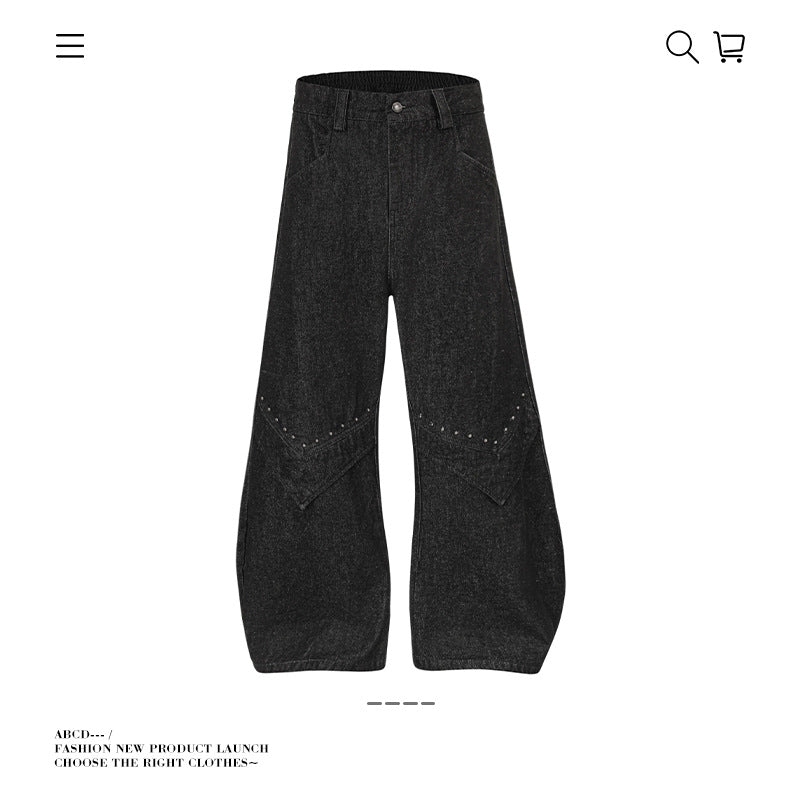 Seakoff Detachable Plaid Side-Panel Wide-Leg Jeans
